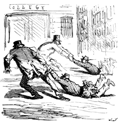 « La rentrée des classes évitant à la ville l’emploi du rouleau sur les voies avoisinant les lycées », 1867